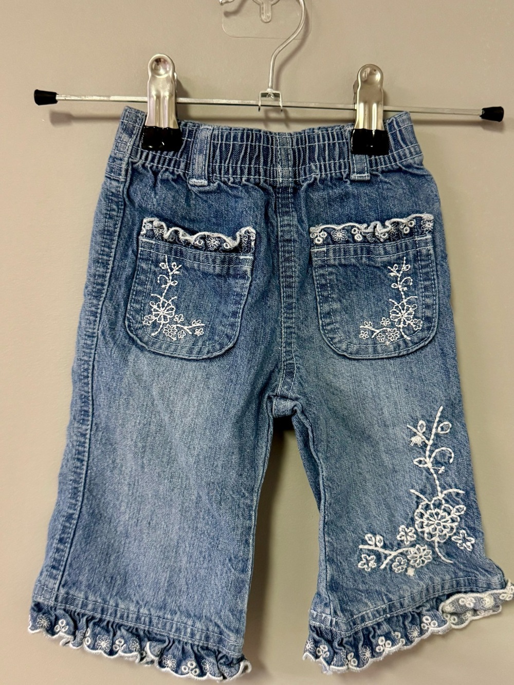 George Girls Denim Capri Pants with White Floral Embroidery
